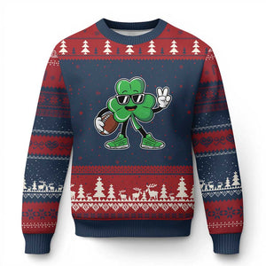 St Patrick's Day Lucky Shamrock Football Ugly Christmas Sweater Sport Lover Gift TS02 Navy Red Print Your Wear