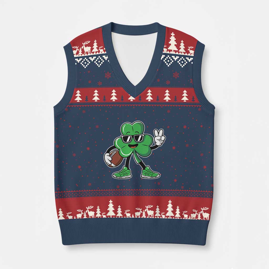 St Patrick's Day Lucky Shamrock Football V-Neck Knit Sweater Vest Sport Lover Gift TS02 Navy Red Print Your Wear