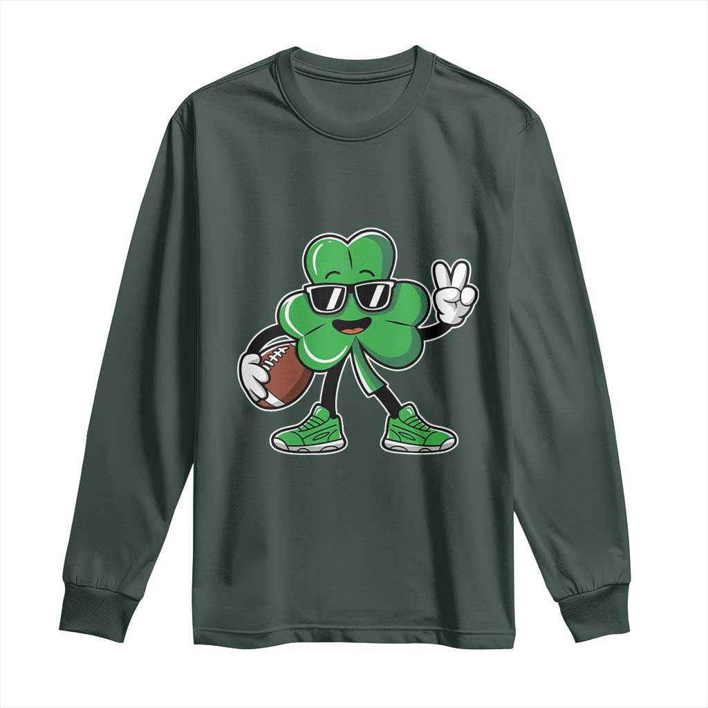 St Patrick's Day Lucky Shamrock Football Long Sleeve Shirt Sport Lover Gift TS02 Dark Forest Green Print Your Wear