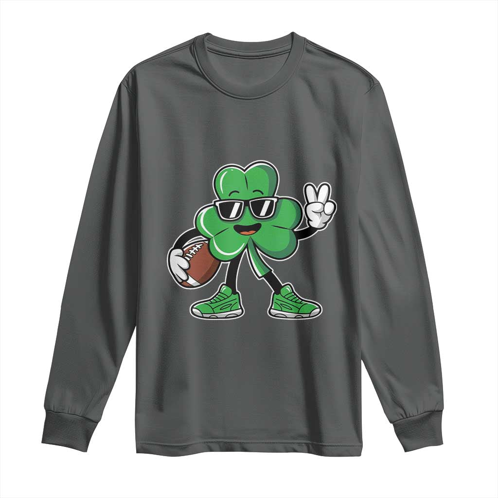 St Patrick's Day Lucky Shamrock Football Long Sleeve Shirt Sport Lover Gift TS02 Dark Heather Print Your Wear