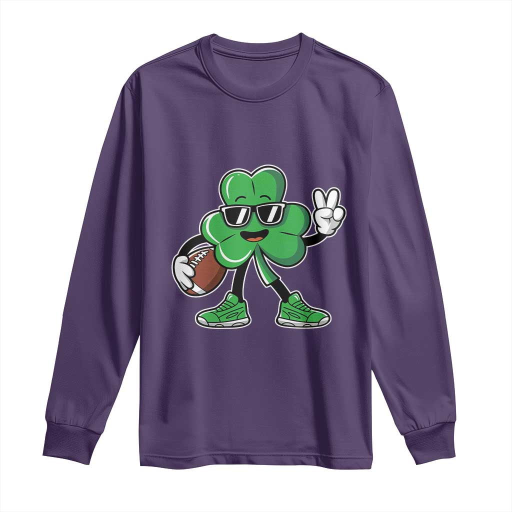 St Patrick's Day Lucky Shamrock Football Long Sleeve Shirt Sport Lover Gift TS02 Purple Print Your Wear