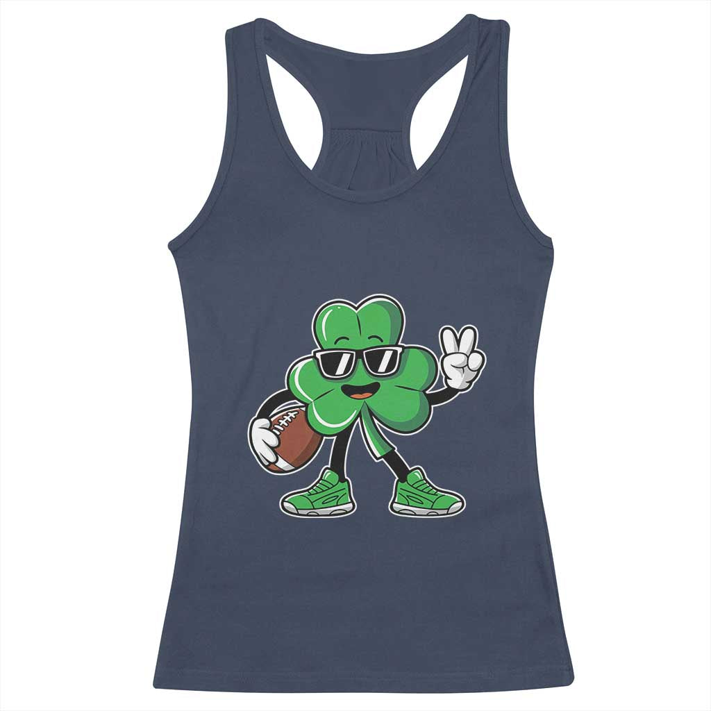 St Patrick's Day Lucky Shamrock Football Racerback Tank Top Sport Lover Gift TS02 Navy Print Your Wear
