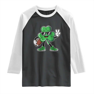 St Patrick's Day Lucky Shamrock Football Raglan Shirt Sport Lover Gift TS02 Black White Print Your Wear