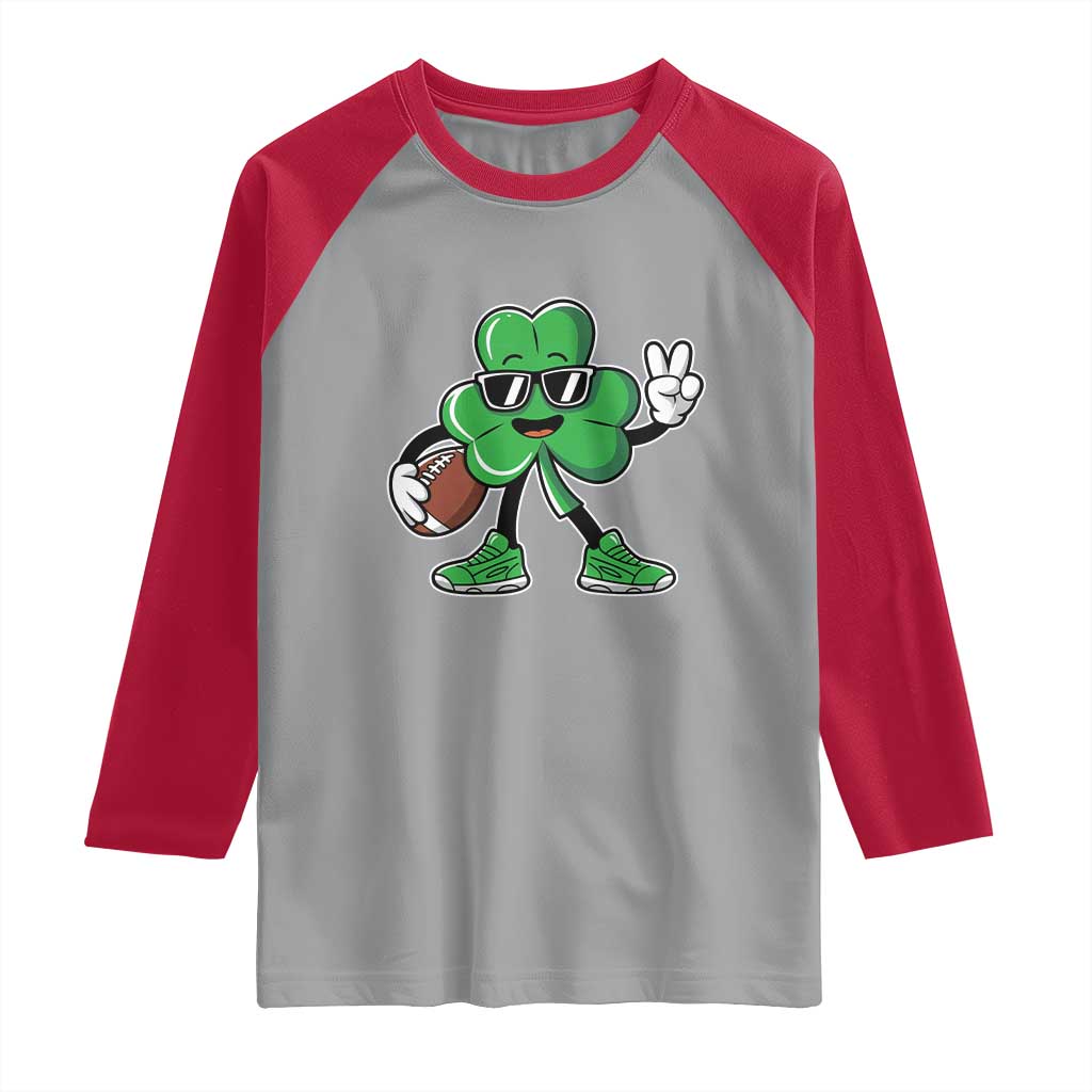 St Patrick's Day Lucky Shamrock Football Raglan Shirt Sport Lover Gift TS02 Sport Gray Red Print Your Wear