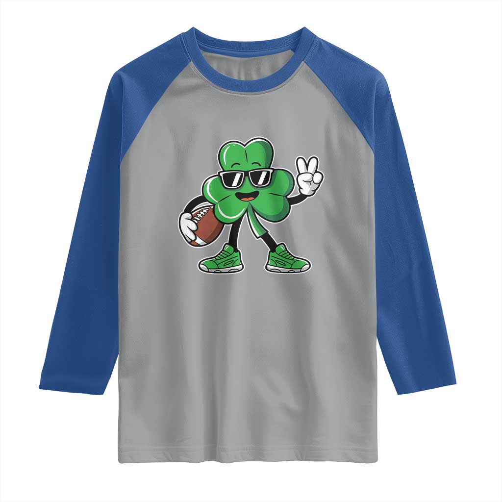 St Patrick's Day Lucky Shamrock Football Raglan Shirt Sport Lover Gift TS02 Sport Gray Royal Print Your Wear