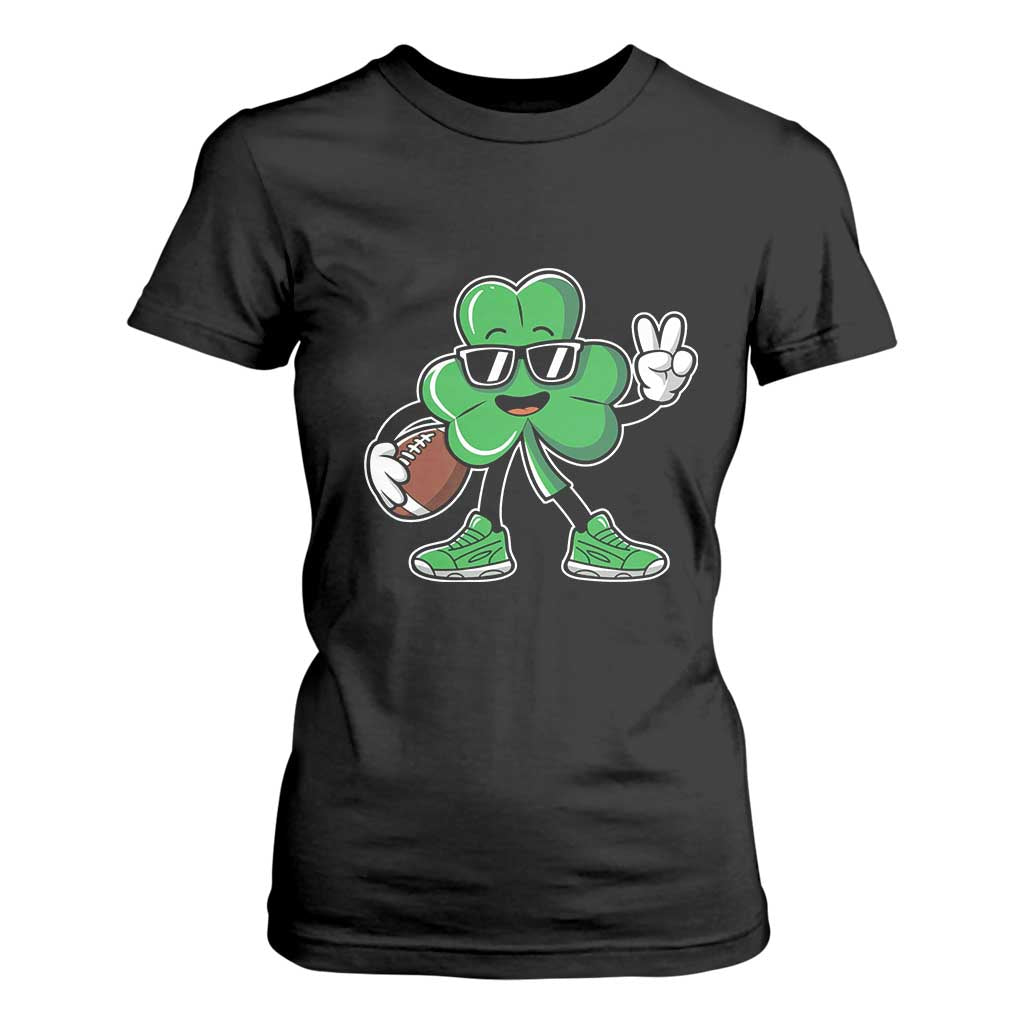 St Patrick's Day Lucky Shamrock Football T Shirt For Women Sport Lover Gift TS02 Black Print Your Wear