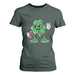 St Patrick's Day Lucky Shamrock Football T Shirt For Women Sport Lover Gift TS02 Dark Forest Green Print Your Wear