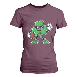 St Patrick's Day Lucky Shamrock Football T Shirt For Women Sport Lover Gift TS02 Maroon Print Your Wear