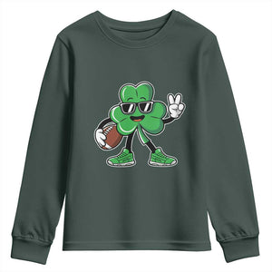 St Patrick's Day Lucky Shamrock Football Youth Sweatshirt Sport Lover Gift TS02 Dark Forest Green Print Your Wear