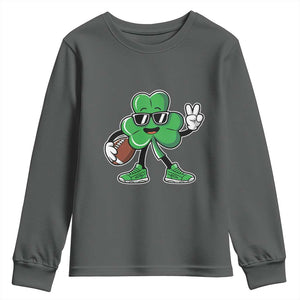 St Patrick's Day Lucky Shamrock Football Youth Sweatshirt Sport Lover Gift TS02 Dark Heather Print Your Wear