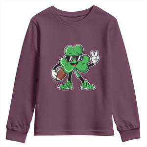 St Patrick's Day Lucky Shamrock Football Youth Sweatshirt Sport Lover Gift TS02 Maroon Print Your Wear