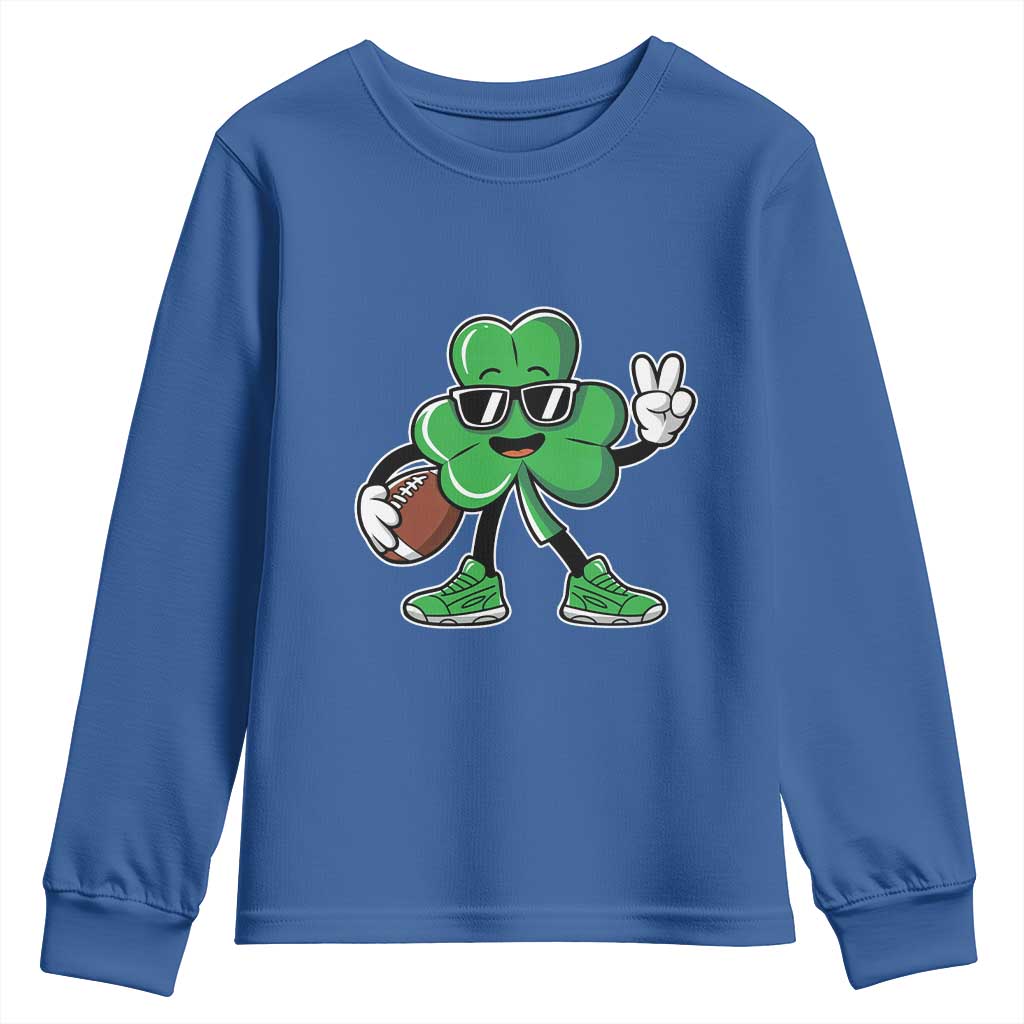 St Patrick's Day Lucky Shamrock Football Youth Sweatshirt Sport Lover Gift TS02 Royal Blue Print Your Wear