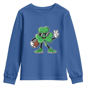 St Patrick's Day Lucky Shamrock Football Youth Sweatshirt Sport Lover Gift TS02 Royal Blue Print Your Wear