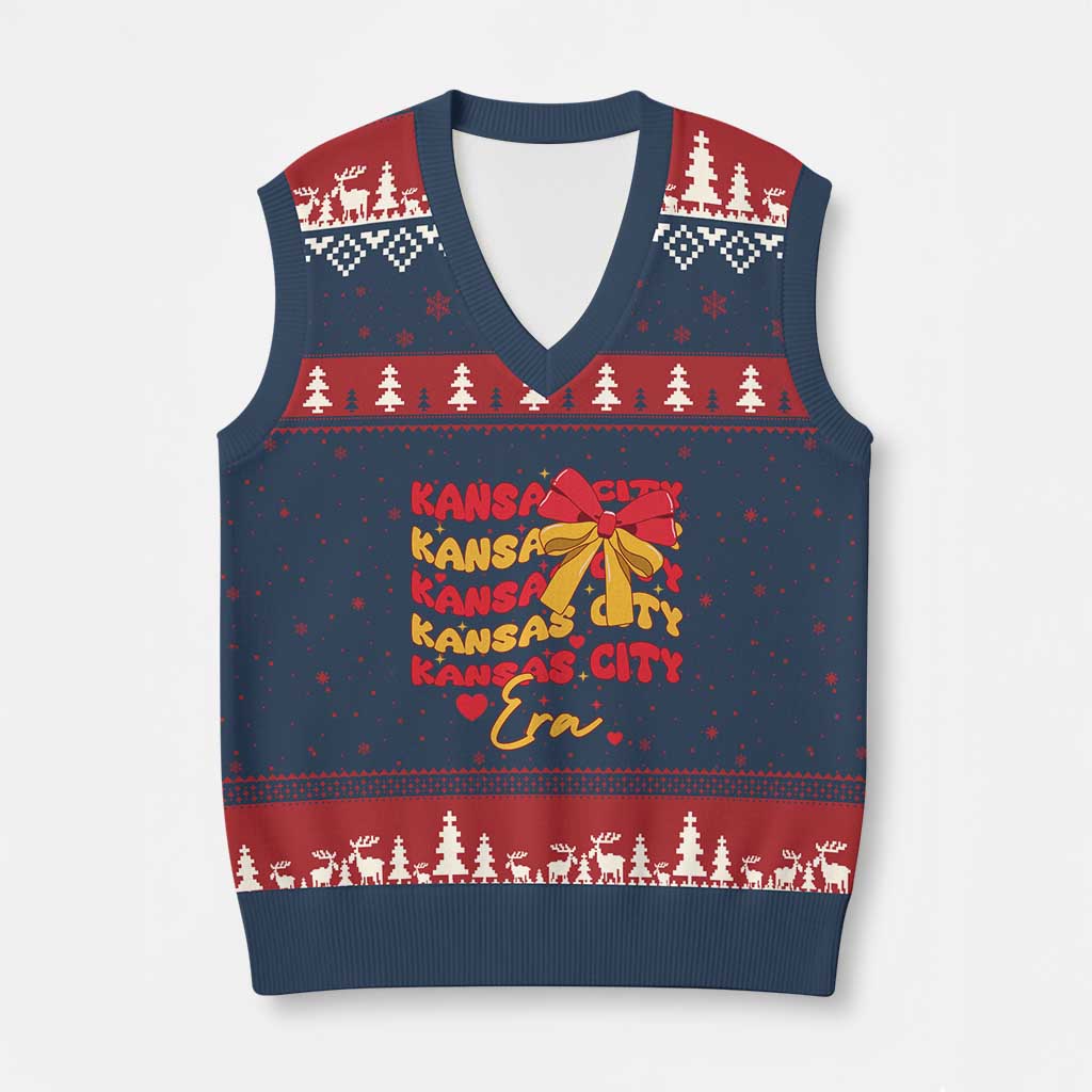 Groovy In My Kansas City Era V-Neck Knit Sweater Vest Retro Coquette Bow TS02 Navy Red Print Your Wear