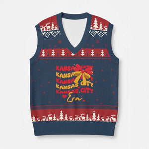 Groovy In My Kansas City Era V-Neck Knit Sweater Vest Retro Coquette Bow TS02 Navy Red Print Your Wear