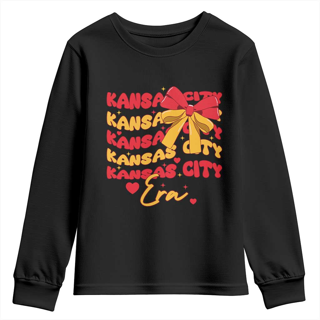 Groovy In My Kansas City Era Youth Sweatshirt Retro Coquette Bow TS02 Black Print Your Wear
