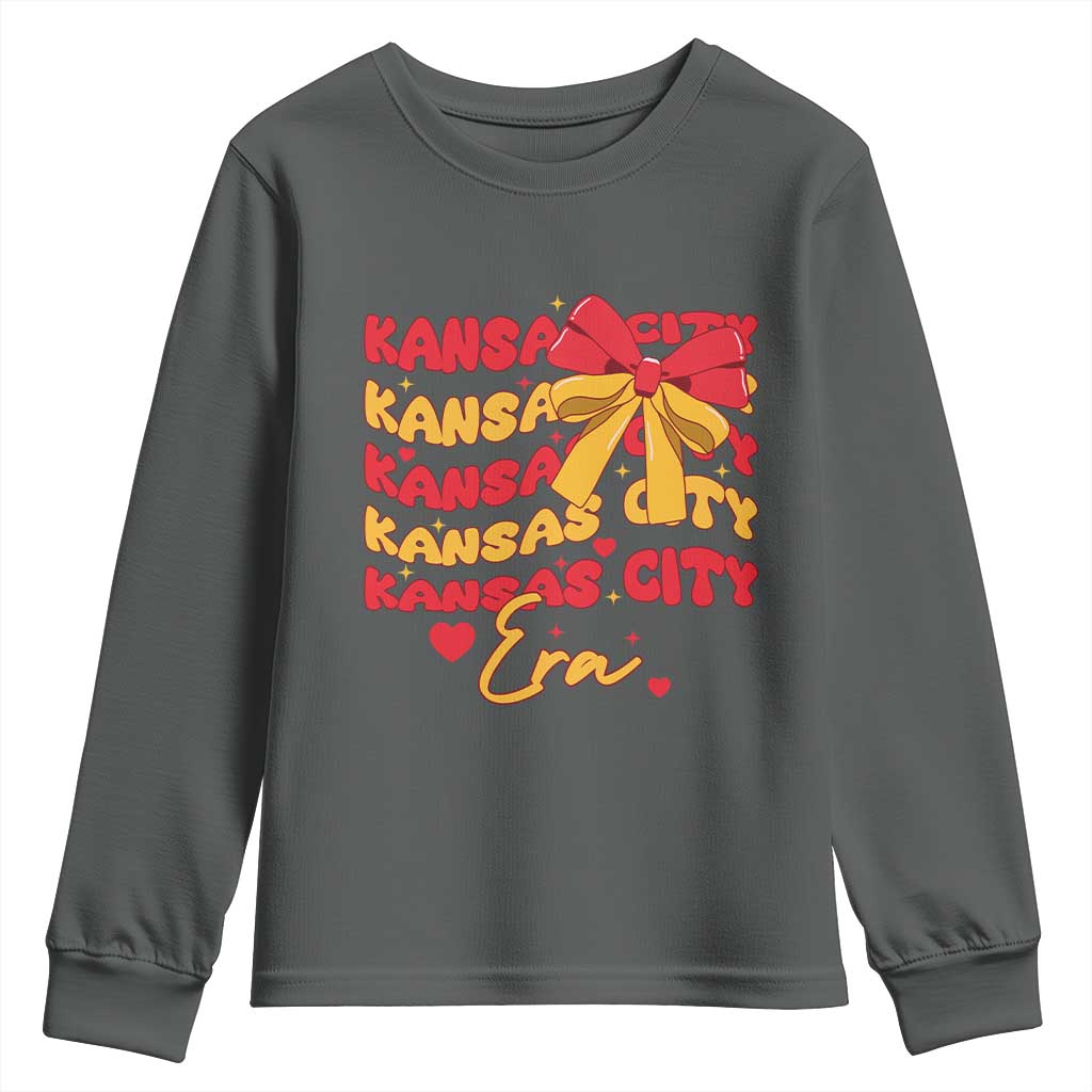 Groovy In My Kansas City Era Youth Sweatshirt Retro Coquette Bow TS02 Dark Heather Print Your Wear