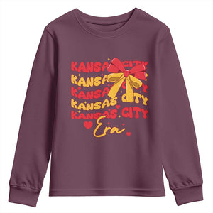 Groovy In My Kansas City Era Youth Sweatshirt Retro Coquette Bow TS02 Maroon Print Your Wear