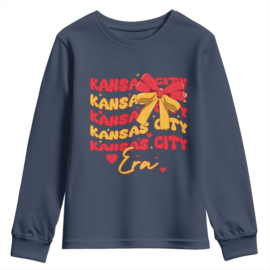 Groovy In My Kansas City Era Youth Sweatshirt Retro Coquette Bow TS02 Navy Print Your Wear