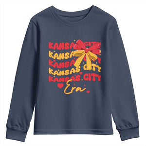 Groovy In My Kansas City Era Youth Sweatshirt Retro Coquette Bow TS02 Navy Print Your Wear