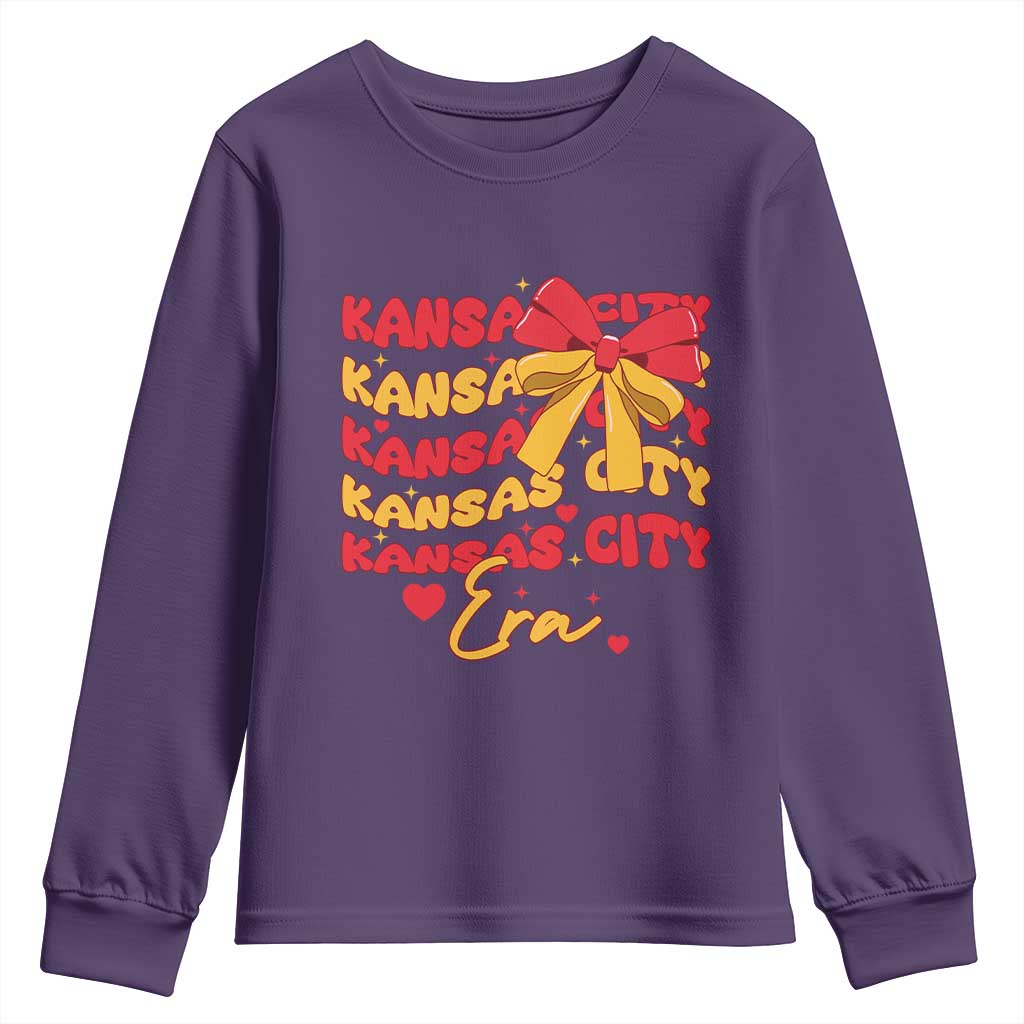 Groovy In My Kansas City Era Youth Sweatshirt Retro Coquette Bow TS02 Purple Print Your Wear