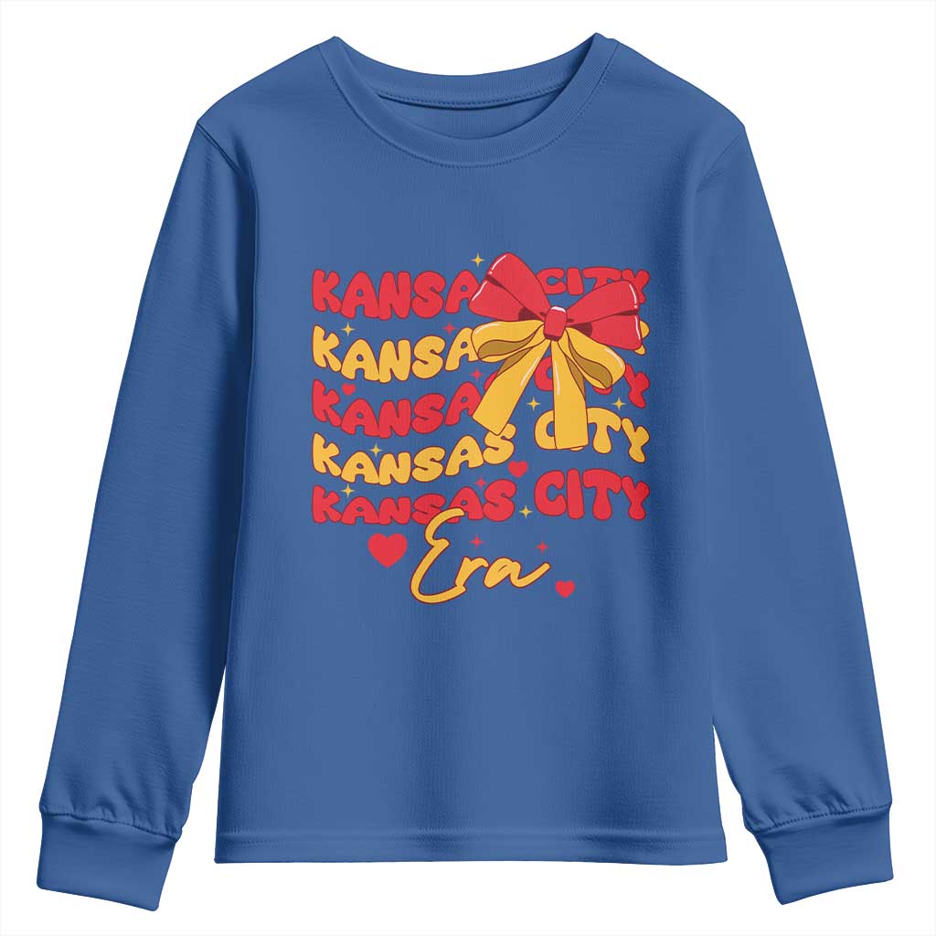 Groovy In My Kansas City Era Youth Sweatshirt Retro Coquette Bow TS02 Royal Blue Print Your Wear