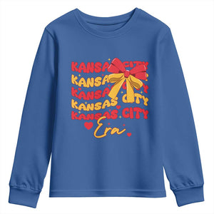 Groovy In My Kansas City Era Youth Sweatshirt Retro Coquette Bow TS02 Royal Blue Print Your Wear