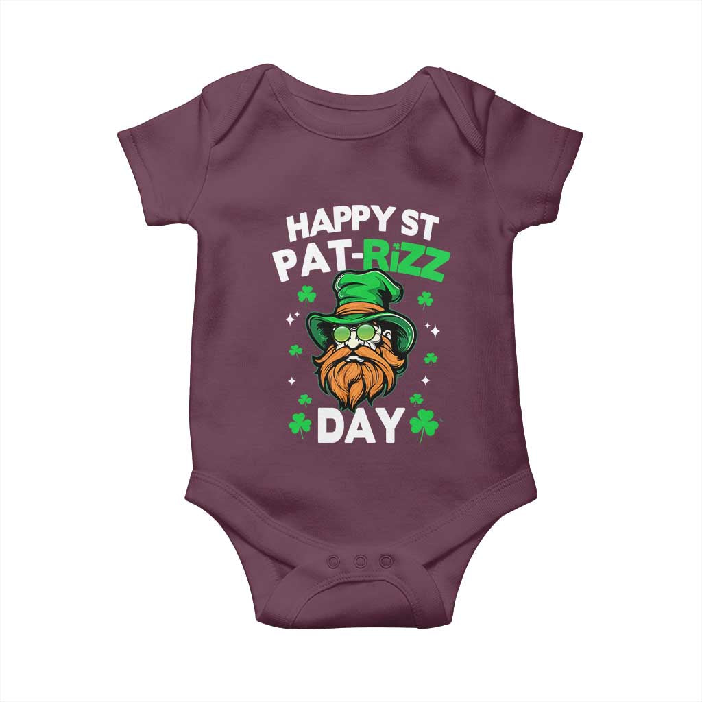 Happy St Pat Rizz Day Baby Onesie Funny St. Patrick's Day Leprechaun TS02 Maroon Print Your Wear