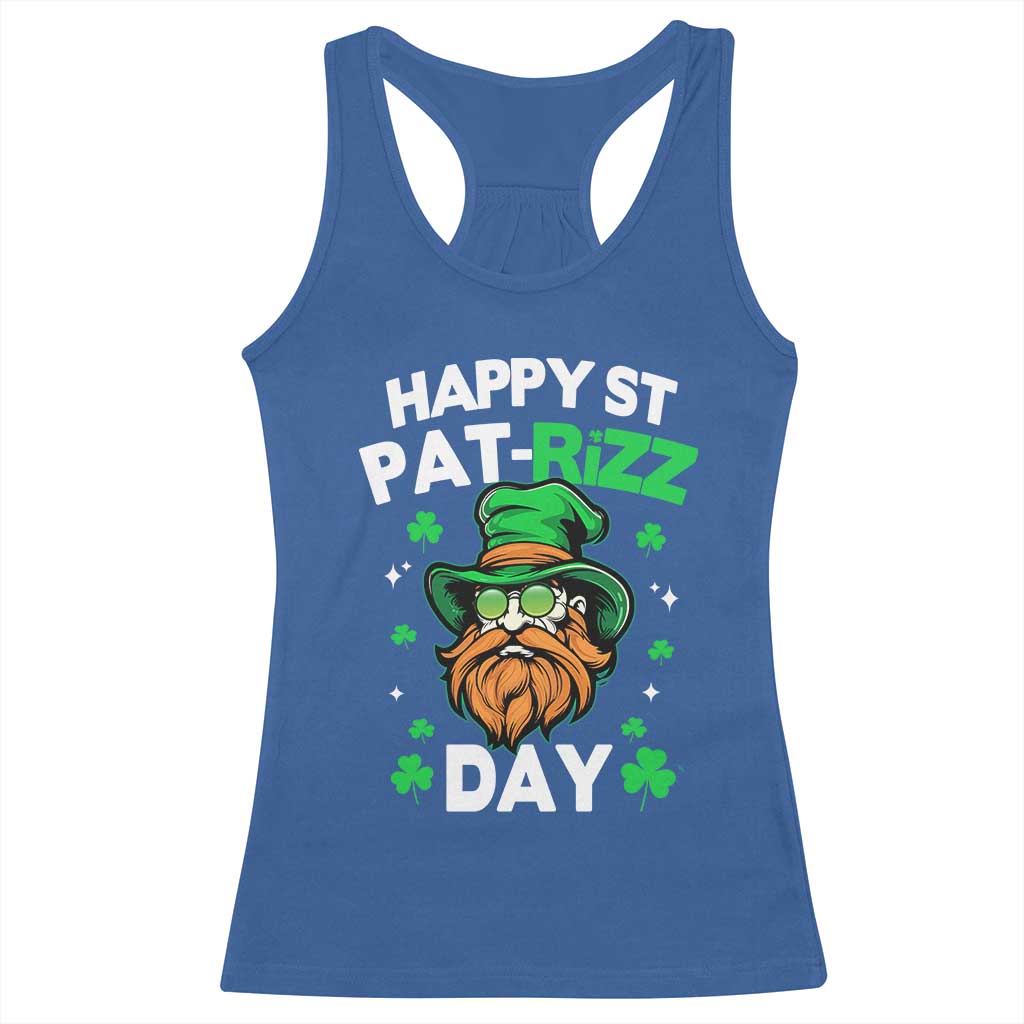 Happy St Pat Rizz Day Racerback Tank Top Funny St. Patrick's Day Leprechaun TS02 Royal Blue Print Your Wear