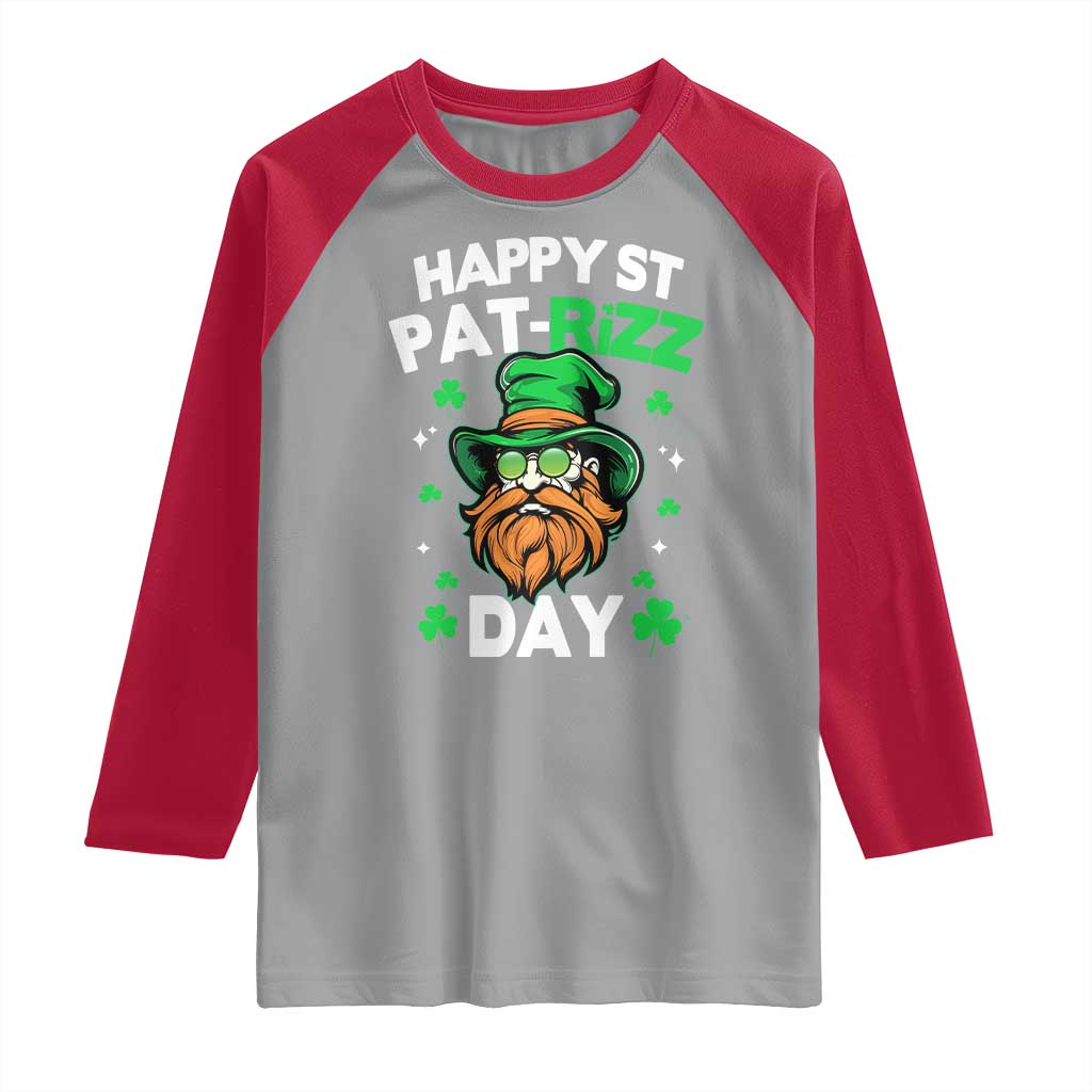 Happy St Pat Rizz Day Raglan Shirt Funny St. Patrick's Day Leprechaun TS02 Sport Gray Red Print Your Wear