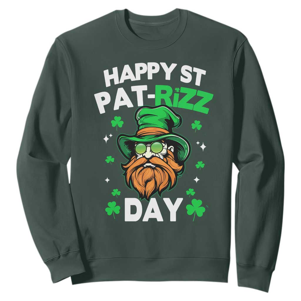 Happy St Pat Rizz Day Sweatshirt Funny St. Patrick's Day Leprechaun TS02 Dark Forest Green Print Your Wear