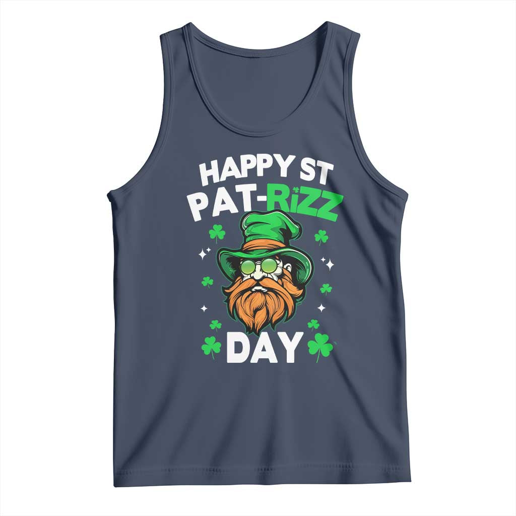 Happy St Pat Rizz Day Tank Top Funny St. Patrick's Day Leprechaun TS02 Navy Print Your Wear