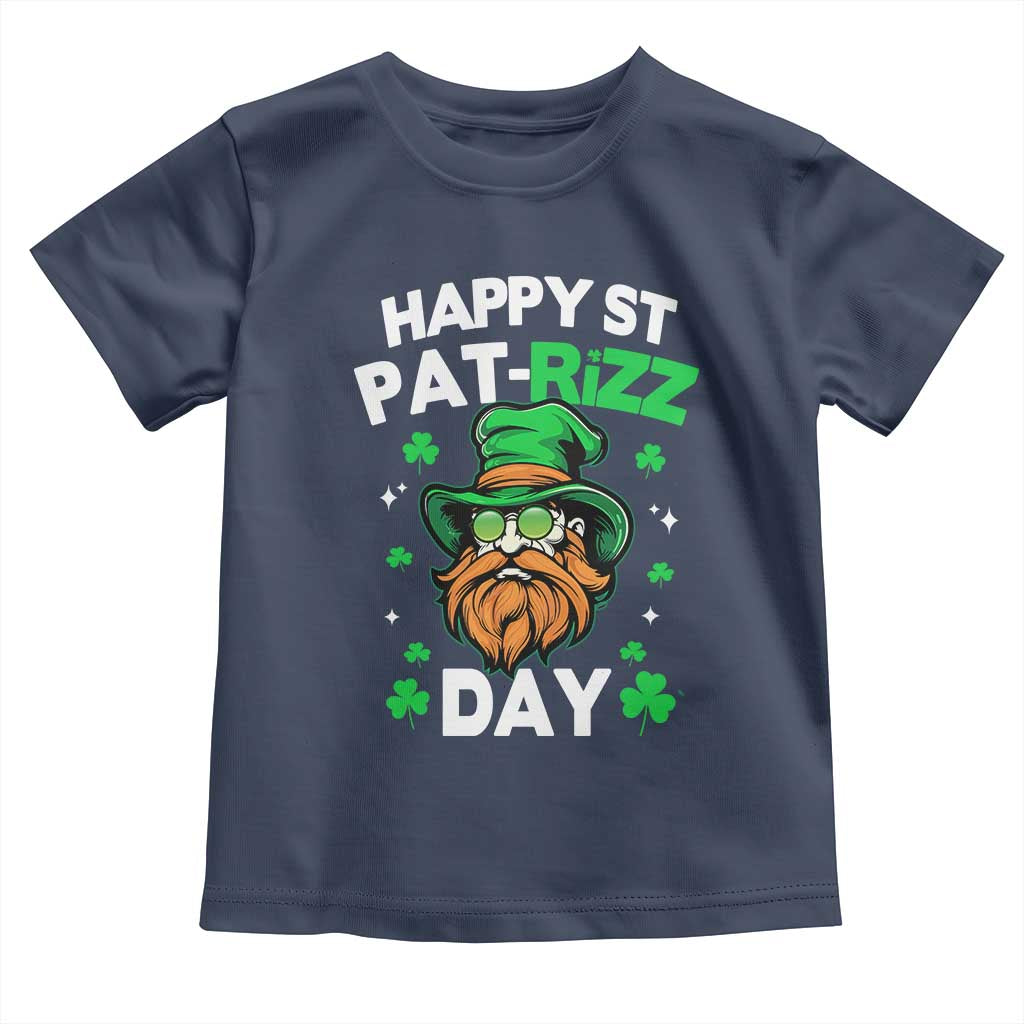 Happy St Pat Rizz Day Toddler T Shirt Funny St. Patrick's Day Leprechaun TS02 Navy Print Your Wear