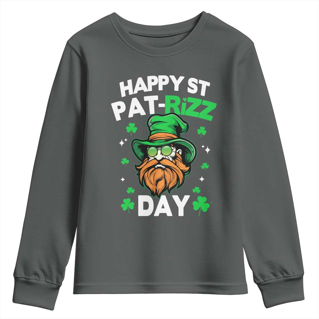 Happy St Pat Rizz Day Youth Sweatshirt Funny St. Patrick's Day Leprechaun TS02 Dark Heather Print Your Wear