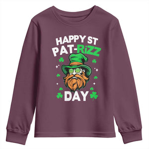 Happy St Pat Rizz Day Youth Sweatshirt Funny St. Patrick's Day Leprechaun TS02 Maroon Print Your Wear
