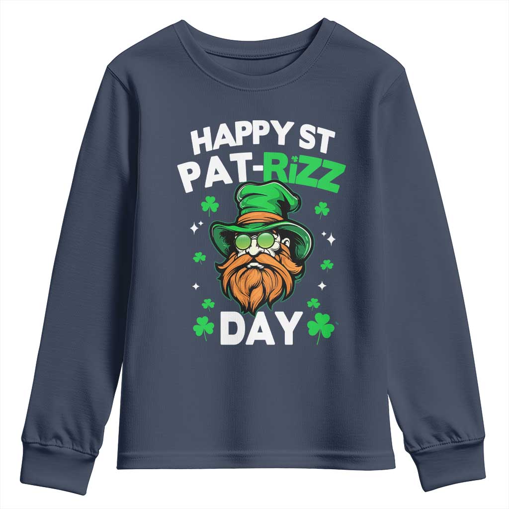 Happy St Pat Rizz Day Youth Sweatshirt Funny St. Patrick's Day Leprechaun TS02 Navy Print Your Wear