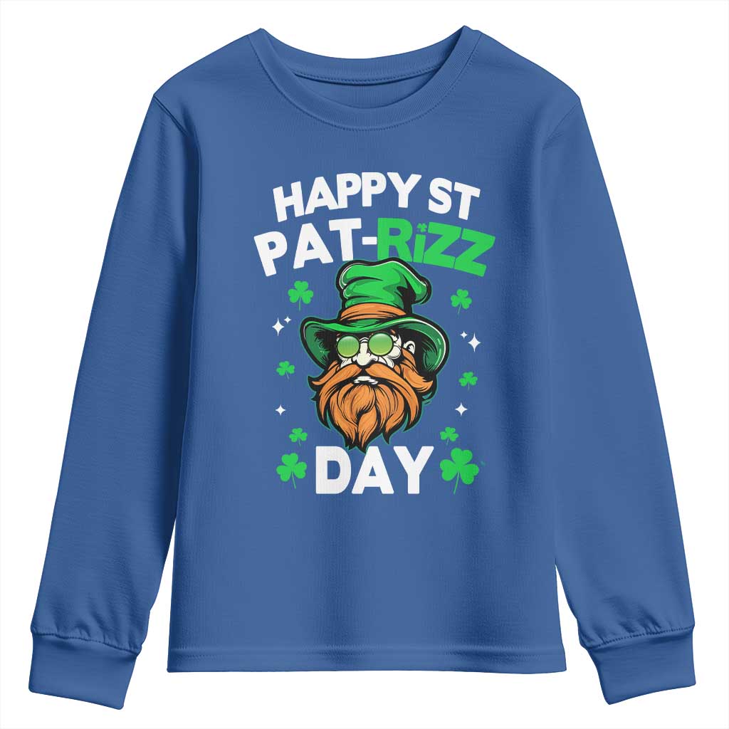 Happy St Pat Rizz Day Youth Sweatshirt Funny St. Patrick's Day Leprechaun TS02 Royal Blue Print Your Wear