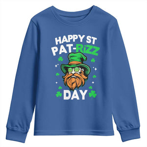 Happy St Pat Rizz Day Youth Sweatshirt Funny St. Patrick's Day Leprechaun TS02 Royal Blue Print Your Wear