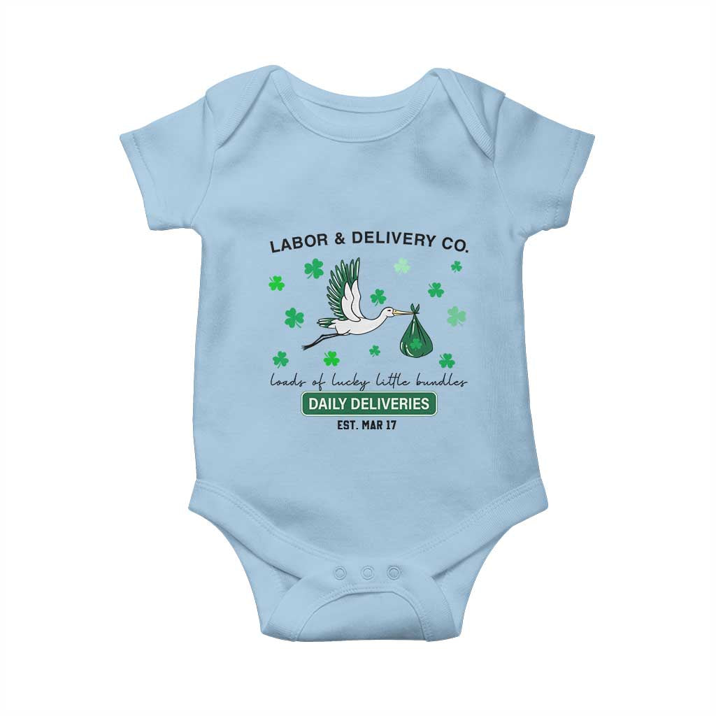 St Patrick's Day Lucky L&D Nurse Baby Onesie Labor And Delivery Shamrock TS02 Light Blue Print Your Wear