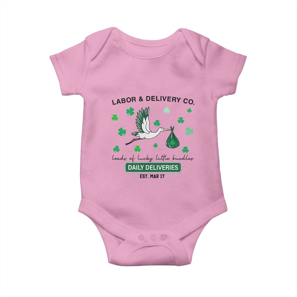 St Patrick's Day Lucky L&D Nurse Baby Onesie Labor And Delivery Shamrock TS02 Light Pink Print Your Wear
