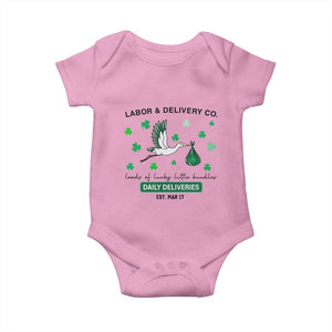St Patrick's Day Lucky L&D Nurse Baby Onesie Labor And Delivery Shamrock TS02 Light Pink Print Your Wear