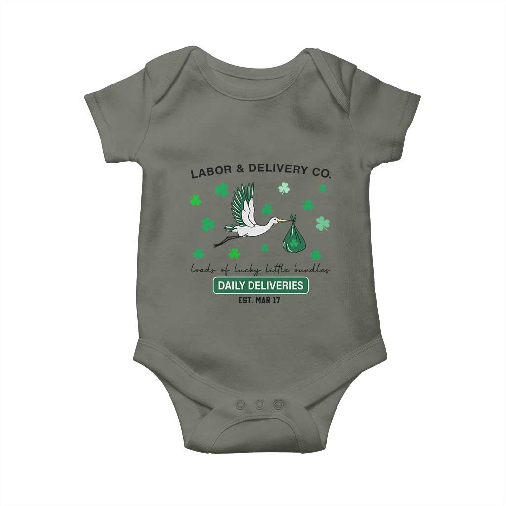 St Patrick's Day Lucky L&D Nurse Baby Onesie Labor And Delivery Shamrock TS02 Military Green Print Your Wear