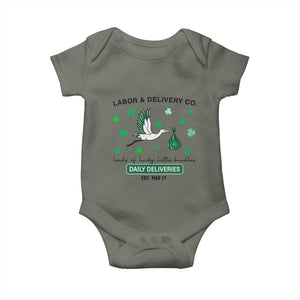 St Patrick's Day Lucky L&D Nurse Baby Onesie Labor And Delivery Shamrock TS02 Military Green Print Your Wear