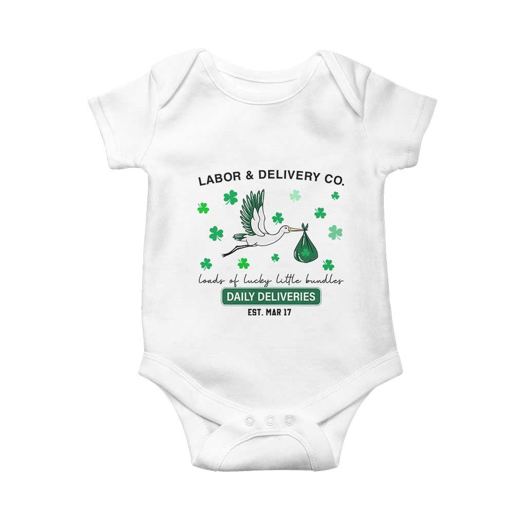 St Patrick's Day Lucky L&D Nurse Baby Onesie Labor And Delivery Shamrock TS02 White Print Your Wear