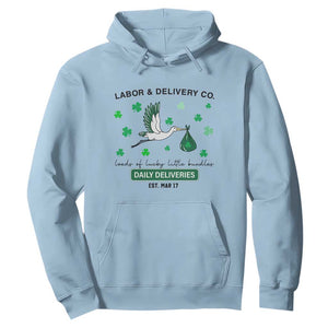 St Patrick's Day Lucky L&D Nurse Hoodie Labor And Delivery Shamrock TS02 Light Blue Print Your Wear