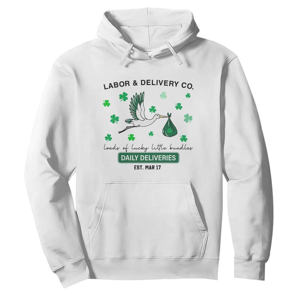 St Patrick's Day Lucky L&D Nurse Hoodie Labor And Delivery Shamrock TS02 White Print Your Wear