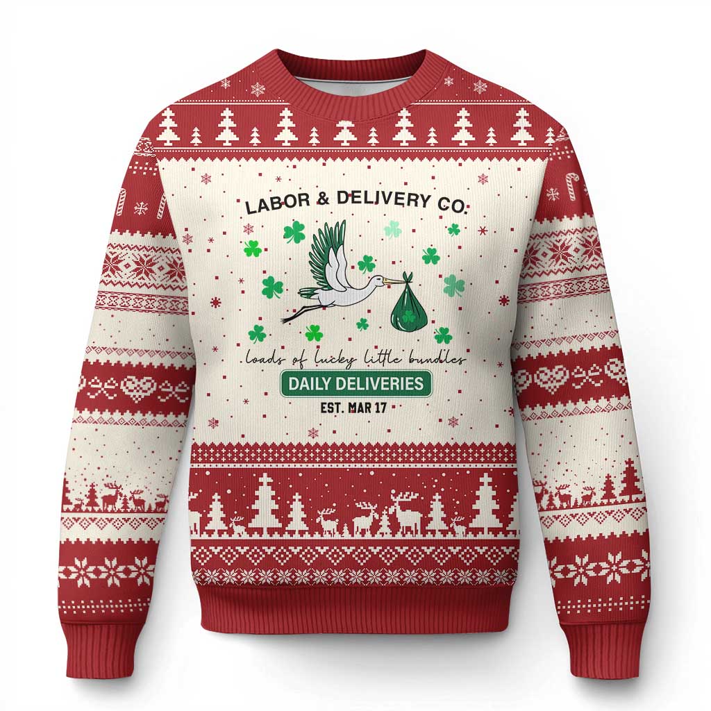 St Patrick's Day Lucky L&D Nurse Ugly Christmas Sweater Labor And Delivery Shamrock TS02 Beige Red Print Your Wear