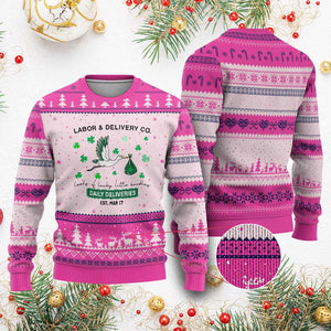 St Patrick's Day Lucky L&D Nurse Ugly Christmas Sweater Labor And Delivery Shamrock TS02 Hot Pink Print Your Wear