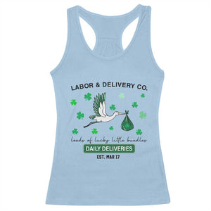 St Patrick's Day Lucky L&D Nurse Racerback Tank Top Labor And Delivery Shamrock TS02 Light Blue Print Your Wear