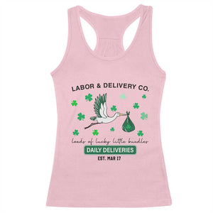 St Patrick's Day Lucky L&D Nurse Racerback Tank Top Labor And Delivery Shamrock TS02 Light Pink Print Your Wear